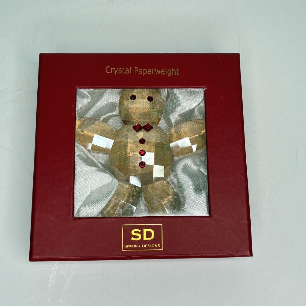 Simon Design Gingerbread Man Crystal Paperweight New In Box